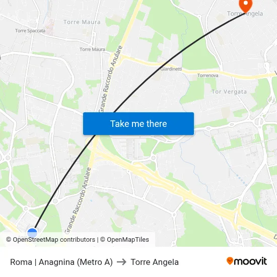 Rome | Anagnina (Metro A) to Torre Angela map