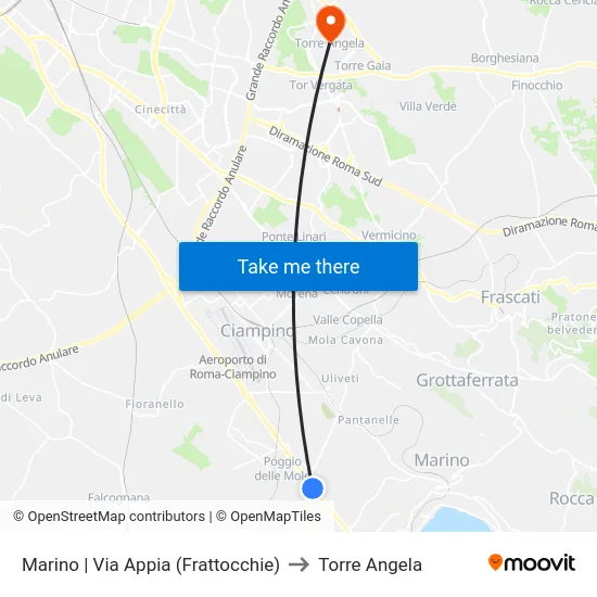 Marino | Via Appia (Frattocchie) to Torre Angela map