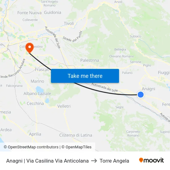 Anagni | Via Casilina Via Anticolana to Torre Angela map