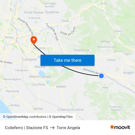 Colleferro | Railway Station to Torre Angela map
