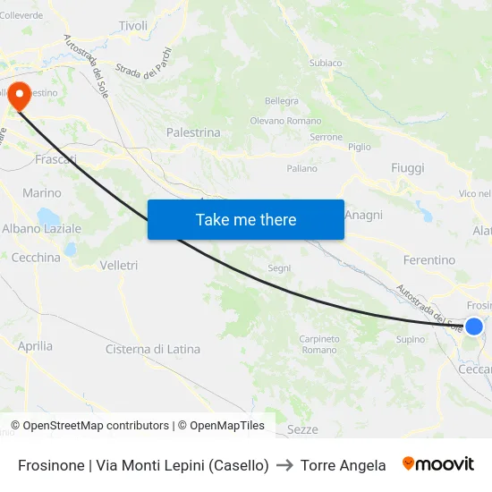 Frosinone | Via Monti Lepini (Casello) to Torre Angela map