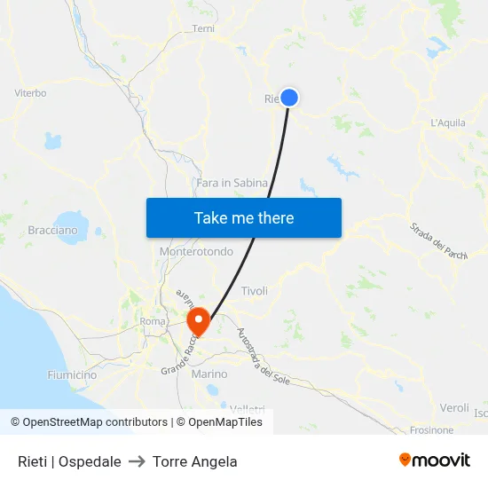 Rieti | Ospedale to Torre Angela map