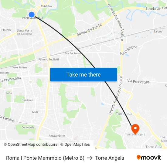 Roma | Ponte Mammolo (Metro B) to Torre Angela map