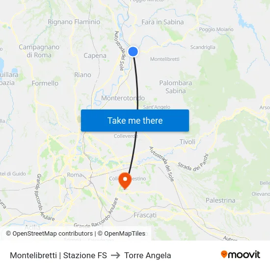 Montelibretti | Stazione FS to Torre Angela map
