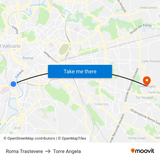Roma Trastevere to Torre Angela map
