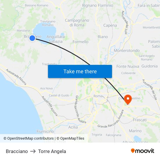 Bracciano to Torre Angela map
