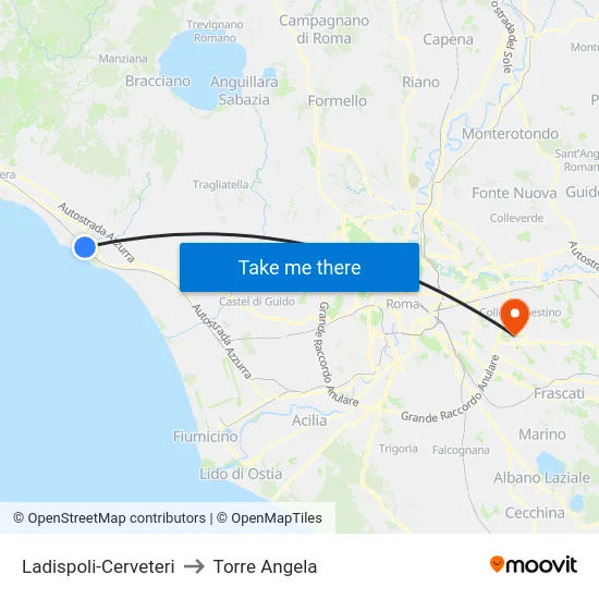 Ladispoli-Cerveteri to Torre Angela map