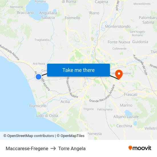 Maccarese-Fregene to Torre Angela map
