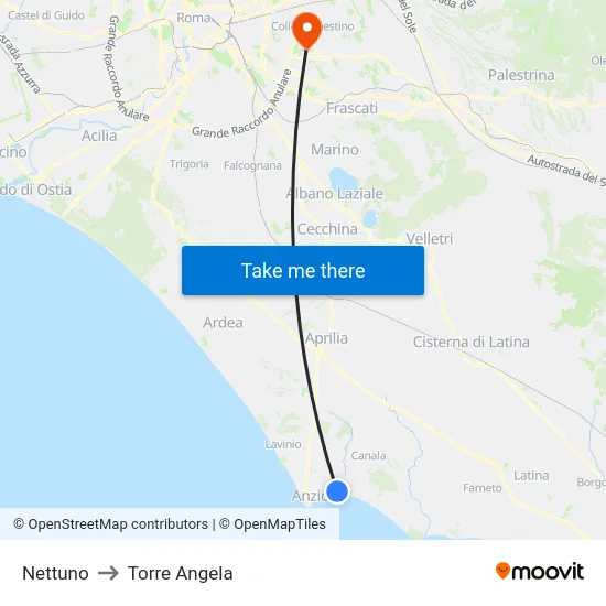 Nettuno to Torre Angela map