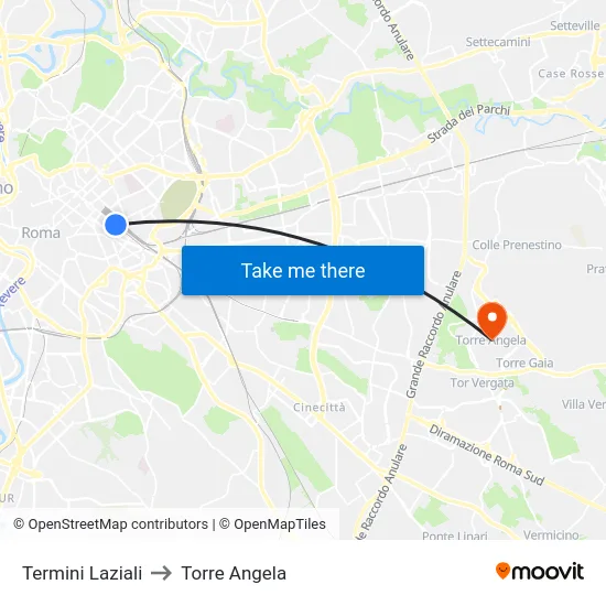 Termini Laziali to Torre Angela map
