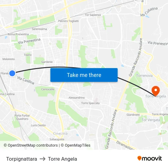 Torpignattara to Torre Angela map