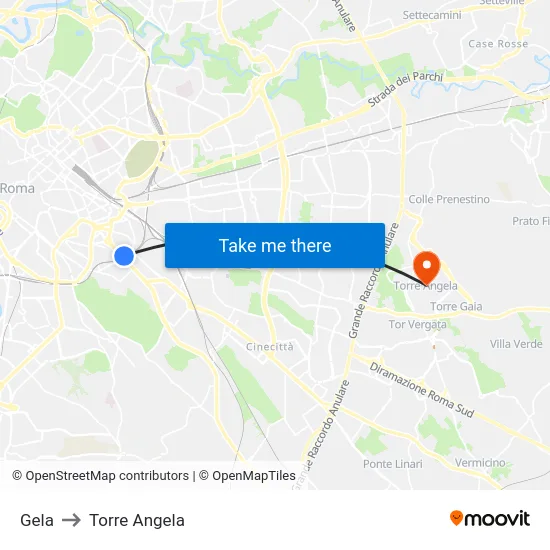 Gela to Torre Angela map