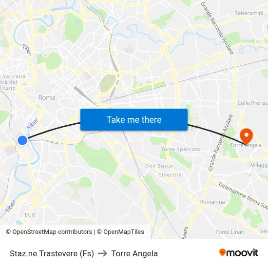 Trastevere Station (Rail) to Torre Angela map