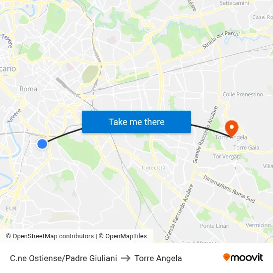 Ostiense Circle/Father Giuliani to Torre Angela map