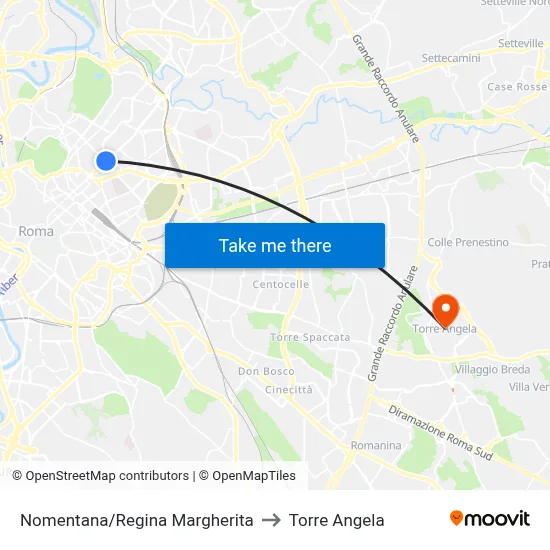 Nomentana/Regina Margherita to Torre Angela map