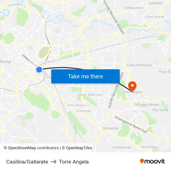 Casilina/Gallarate to Torre Angela map