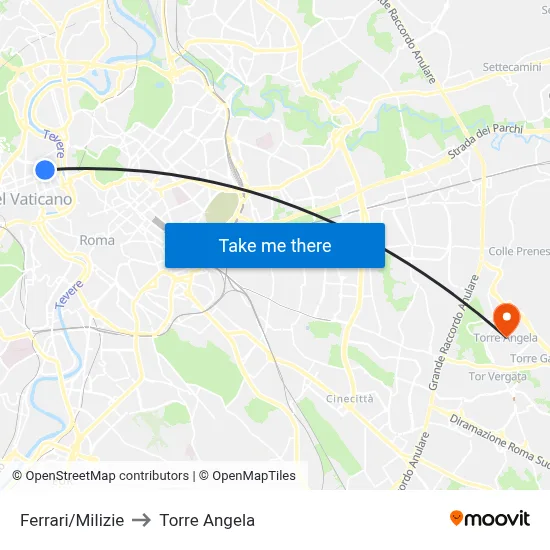 Ferrari/Milizie to Torre Angela map