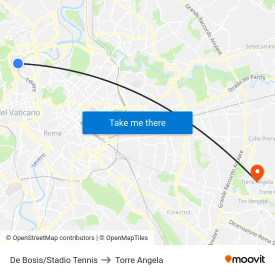 De Bosis/Stadio Tennis to Torre Angela map