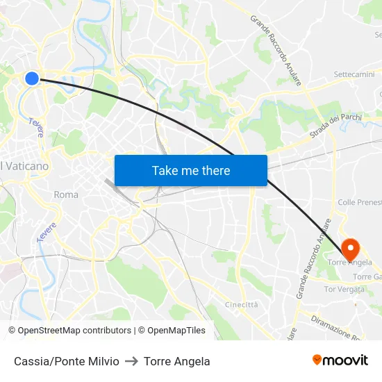 Cassia/Ponte Milvio to Torre Angela map