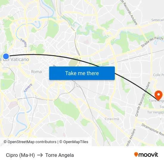 Cipro (Ma-H) to Torre Angela map