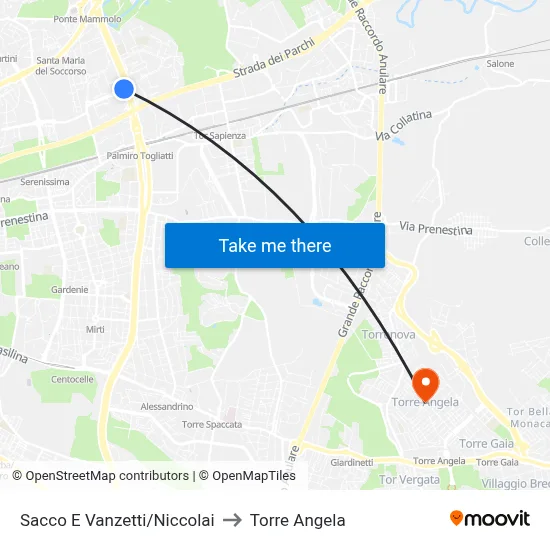 Sacco E Vanzetti/Niccolai to Torre Angela map