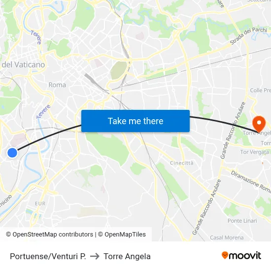 Portuense/Venturi P. to Torre Angela map