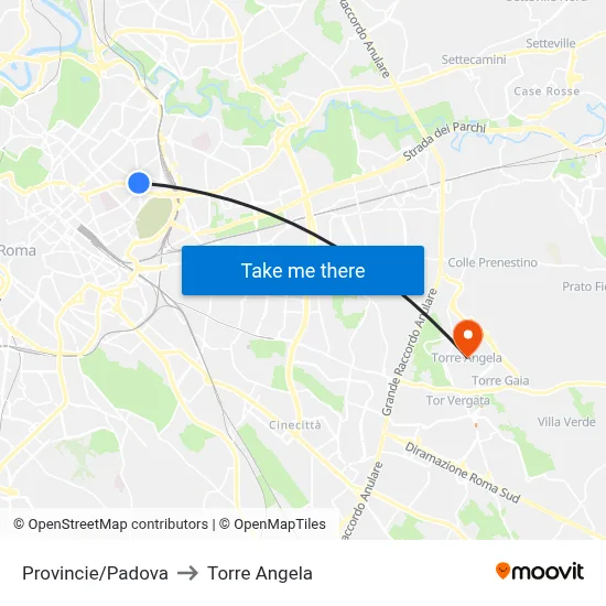 Provincie/Padova to Torre Angela map