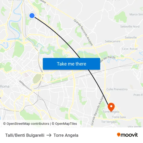 Talli/Benti Bulgarelli to Torre Angela map