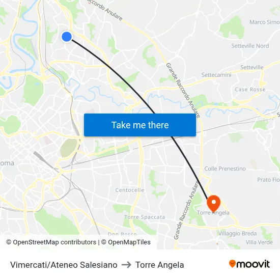 Vimercati/Ateneo Salesiano to Torre Angela map