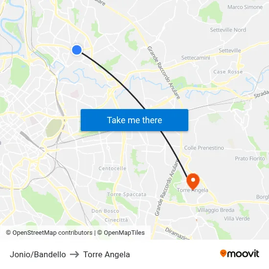 Jonio/Bandello to Torre Angela map