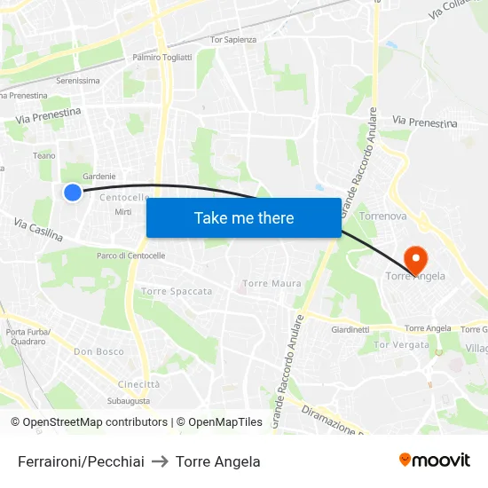 Ferraironi/Pecchiai to Torre Angela map