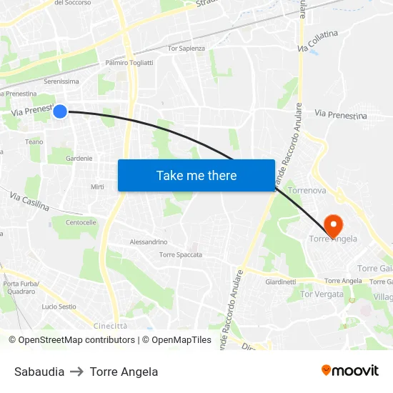Sabaudia to Torre Angela map