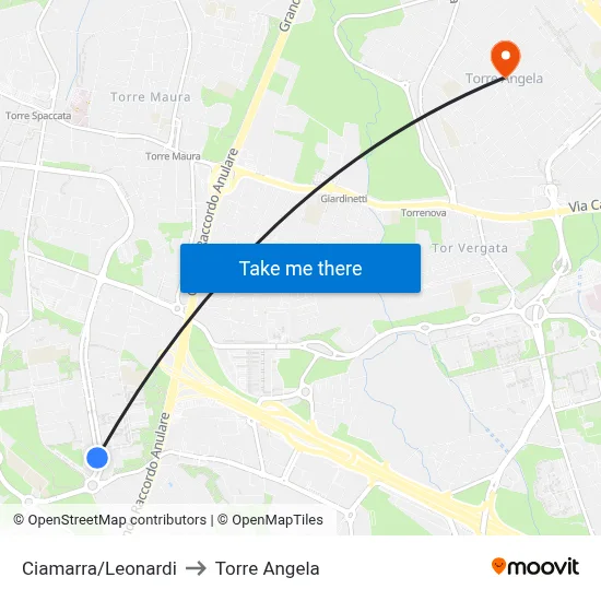 Ciamarra/Leonardi to Torre Angela map