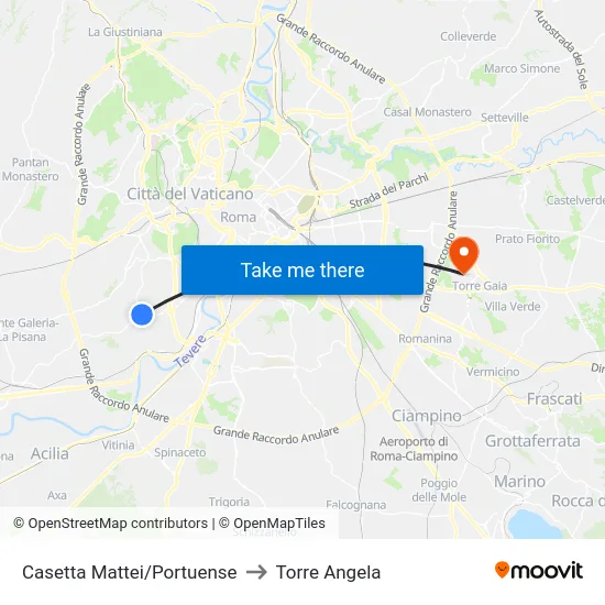 Casetta Mattei/Portuense to Torre Angela map
