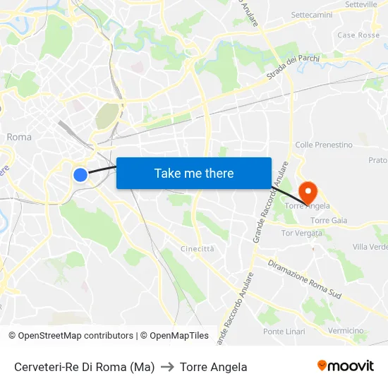 Cerveteri-Re Di Roma (Ma) to Torre Angela map
