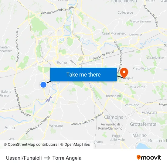 Ussani/Funaioli to Torre Angela map