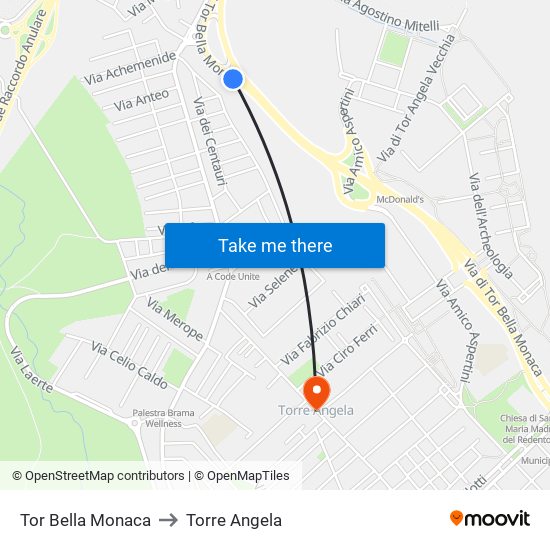 Tor Bella Monaca to Torre Angela map