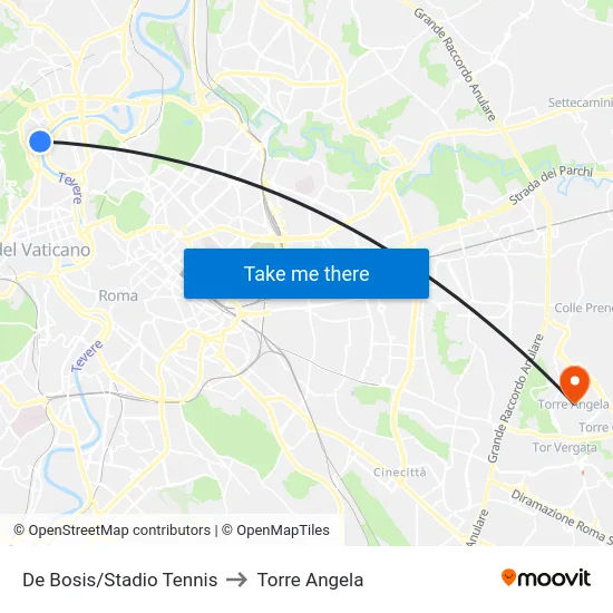 De Bosis/Stadio Tennis to Torre Angela map