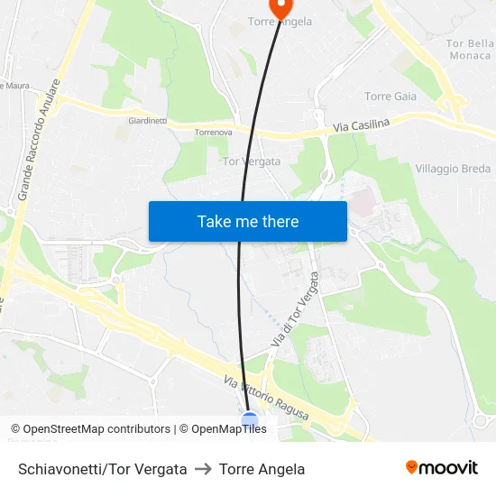 Schiavonetti/Tor Vergata to Torre Angela map
