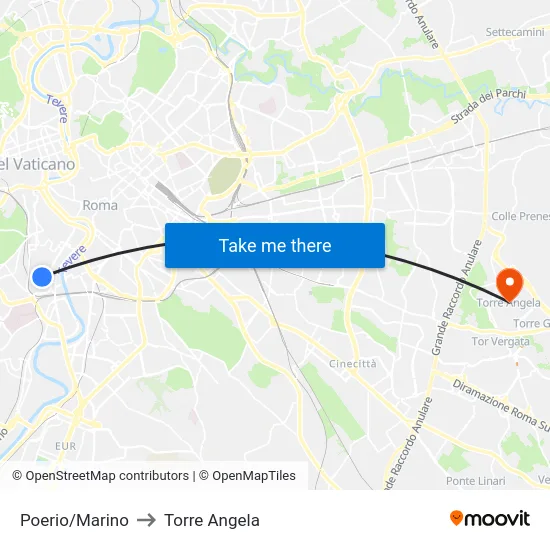 Poerio/Marino to Torre Angela map