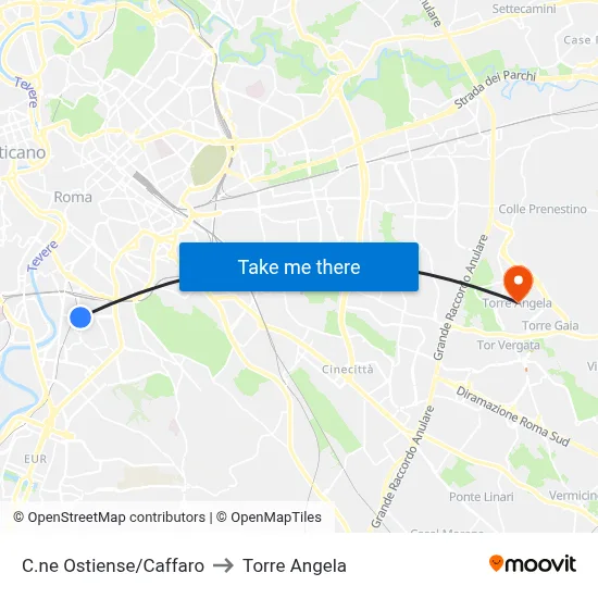 Ostiense Circle/Caffaro to Torre Angela map