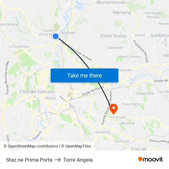 Prima Porta Station to Torre Angela map