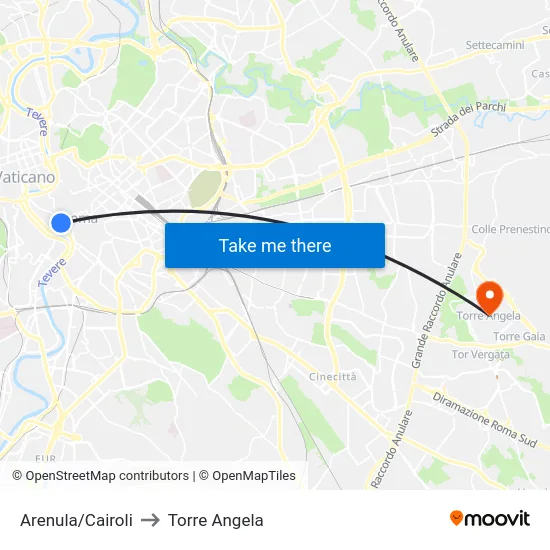 Arenula/Cairoli to Torre Angela map