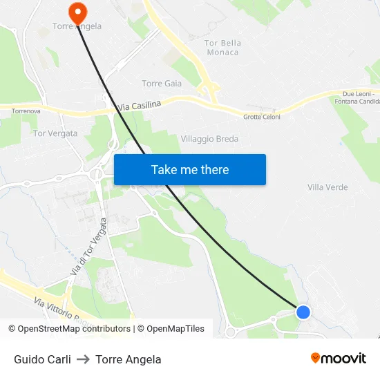 Guido Carli to Torre Angela map