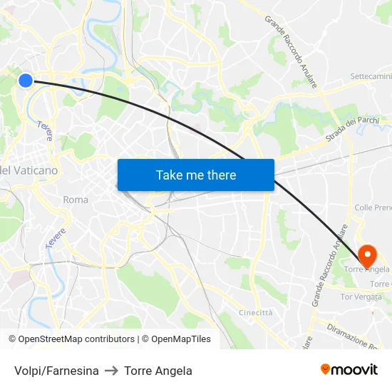 Volpi/Farnesina to Torre Angela map