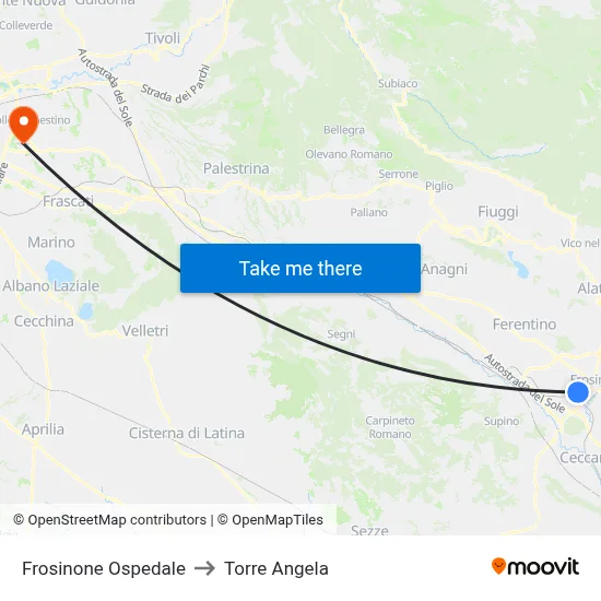 Frosinone Hospital to Torre Angela map
