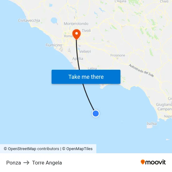 Ponza to Torre Angela map