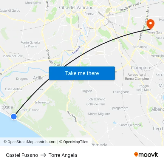 Castel Fusano to Torre Angela map