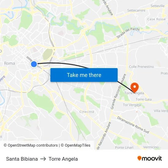 Santa Bibiana to Torre Angela map