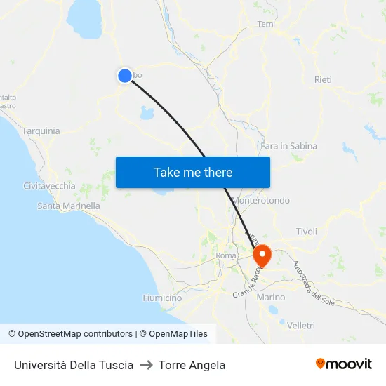 Università Della Tuscia to Torre Angela map